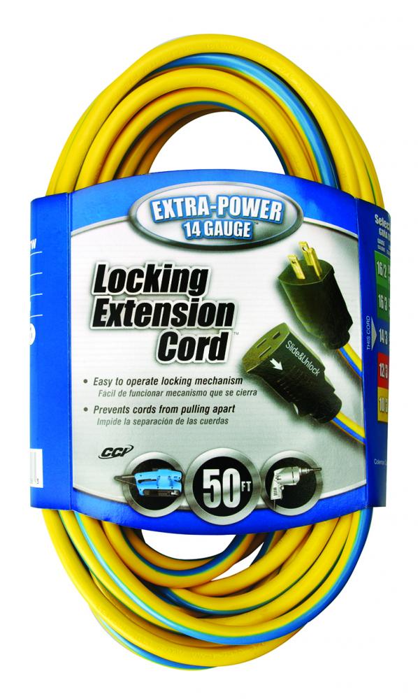 CORD, LOCKING 14/3 50' SJTW YELLOW