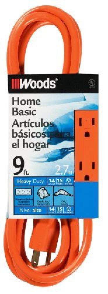 EXTCORD- 14/3 SJTW 9' ORANGE 3OUTLET W