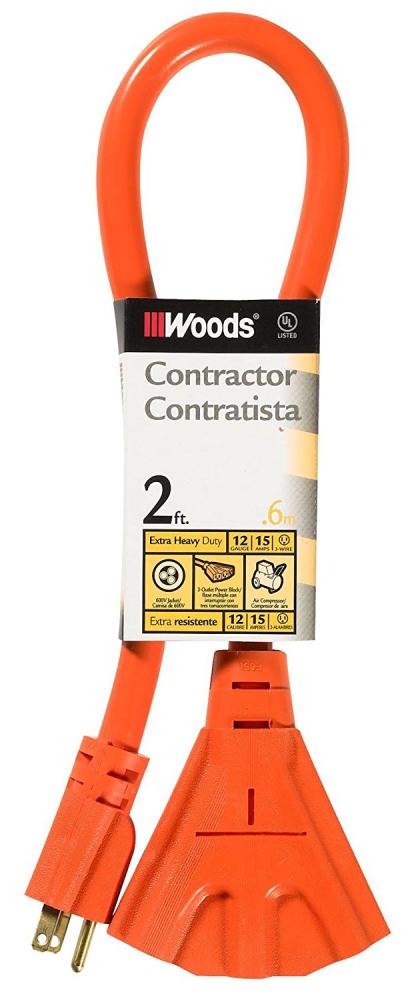 EXTCORD- 12/3 STW 2' ORANGE TRI W