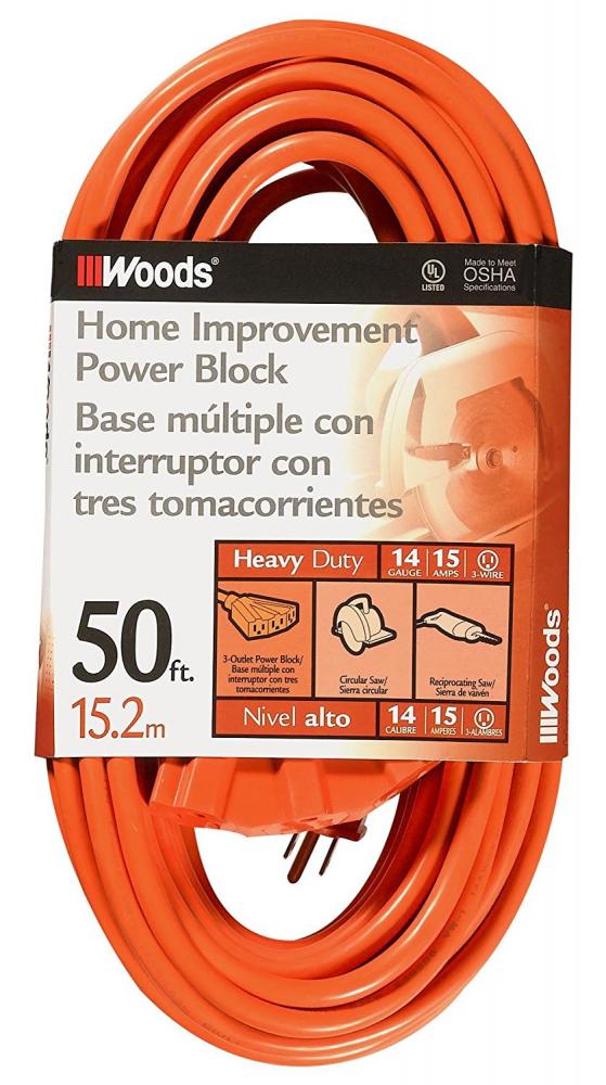 EXTCORD- 14/3 SJTW 50' ORANGE TRI W