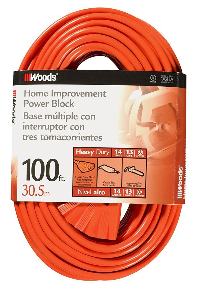 EXTCORD- 14/3 SJTW 100' ORANGE TRI W