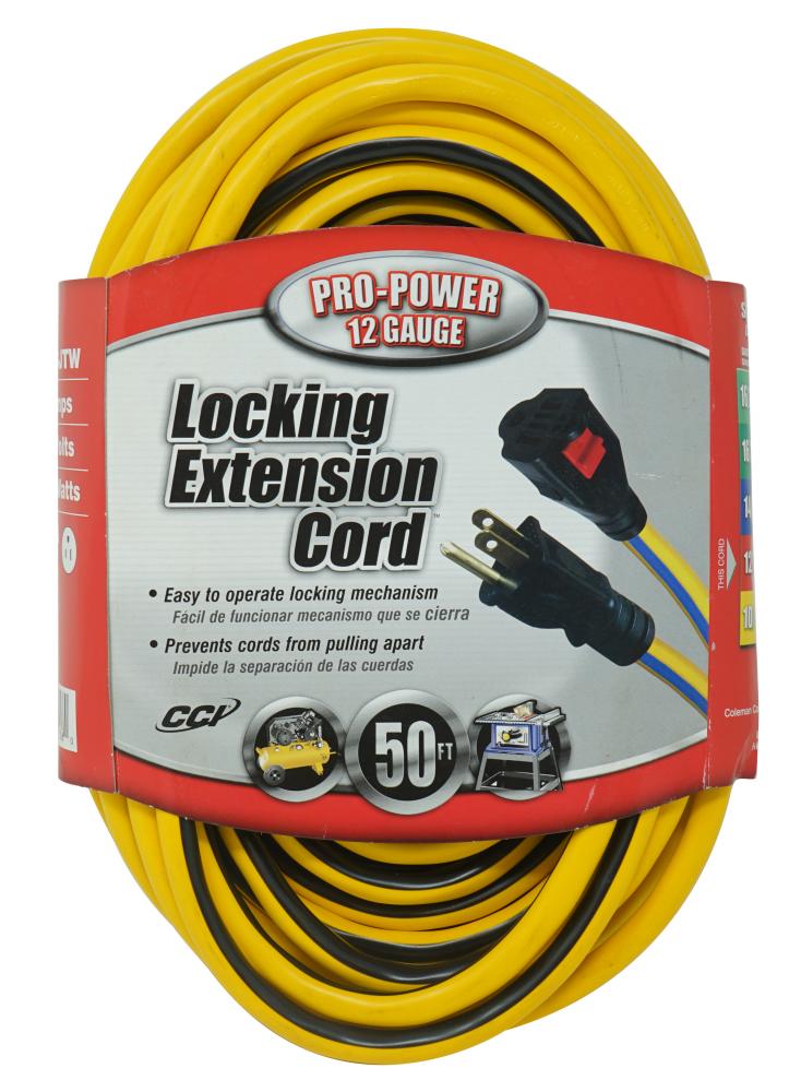 EXTCORD- 12/3 SJTW 50' YLW/BLK LOCK SW