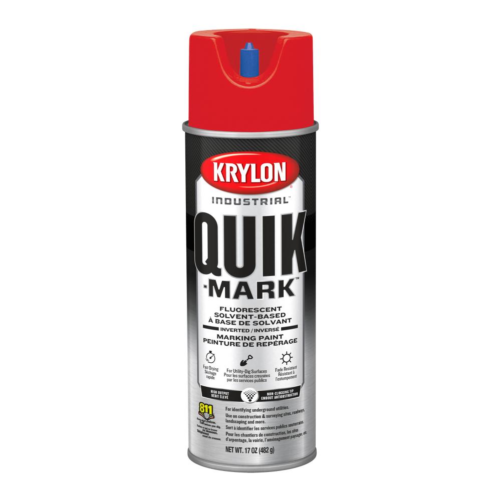 Krylon Industrial Quik-Mark Solvent-Based Inverted Marking Paint, Fluorescent Safety Red, 17 oz.