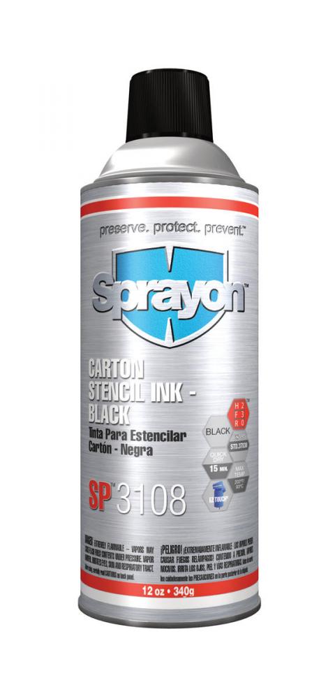 Sprayon SP3100 Series Carton Stencil Inks, Black, 12 oz.