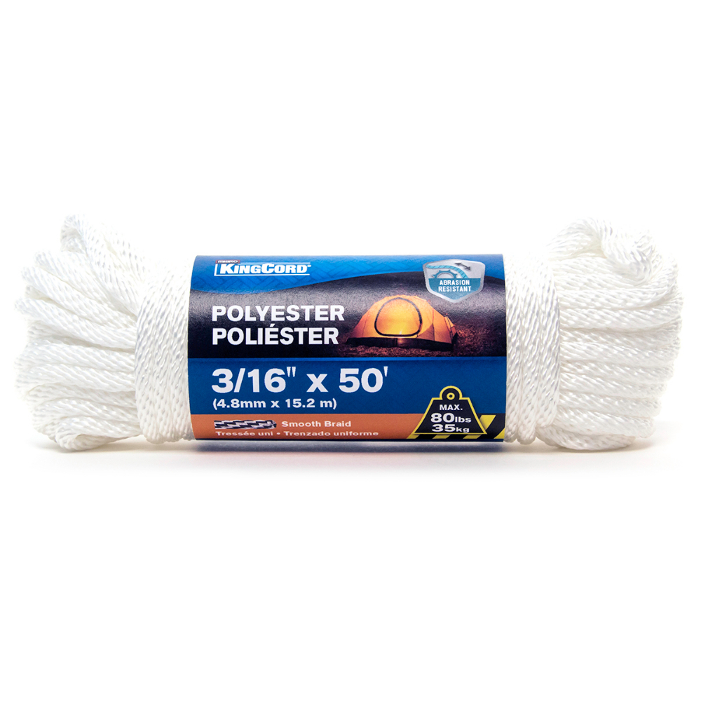 Smooth Braided Polyester Rope 3/16" x 50' White