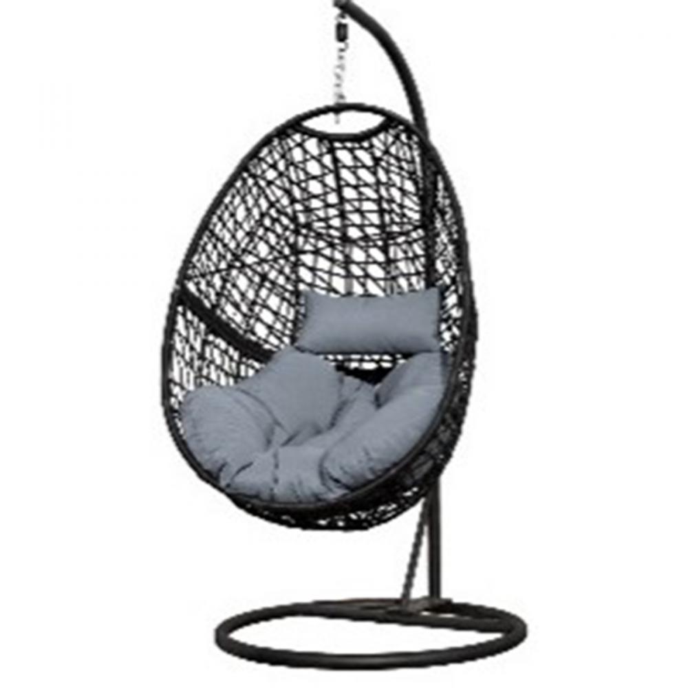 Outdoor Wicker Hanging Basket Chair with Grey Cushions
