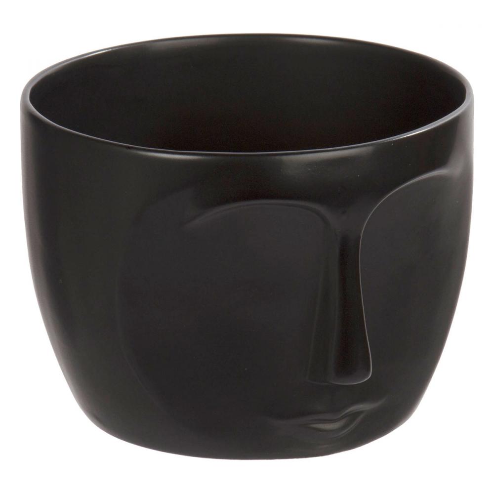Ceramic Face Planter Round 6x4.25in Matte Black