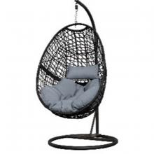 Toolway 88027019 - Outdoor Wicker Hanging Basket Chair with Grey Cushions