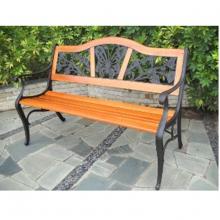 Toolway 88036811 - Outdoor Steel Garden Bench with Wood Slats 49.5in Bronze