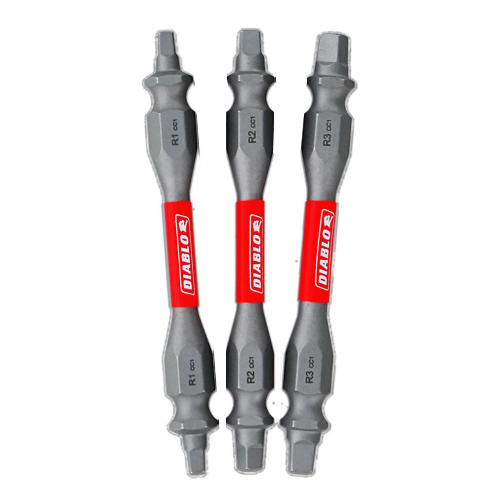 2-1/2" Assorted Double-Ended Square Drive Bits (3-Piece)