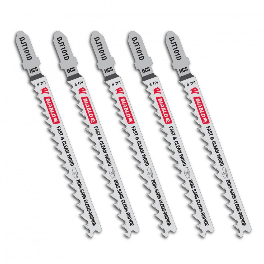 4" 6TPI High Carbon Steel Jig Saw Blades for Clean Wood (5-Pack)