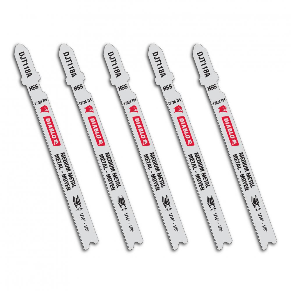 3-5/8" 17/24TPI High Speed Steel Jig Saw Blades for Medium Metal (5-Pack)