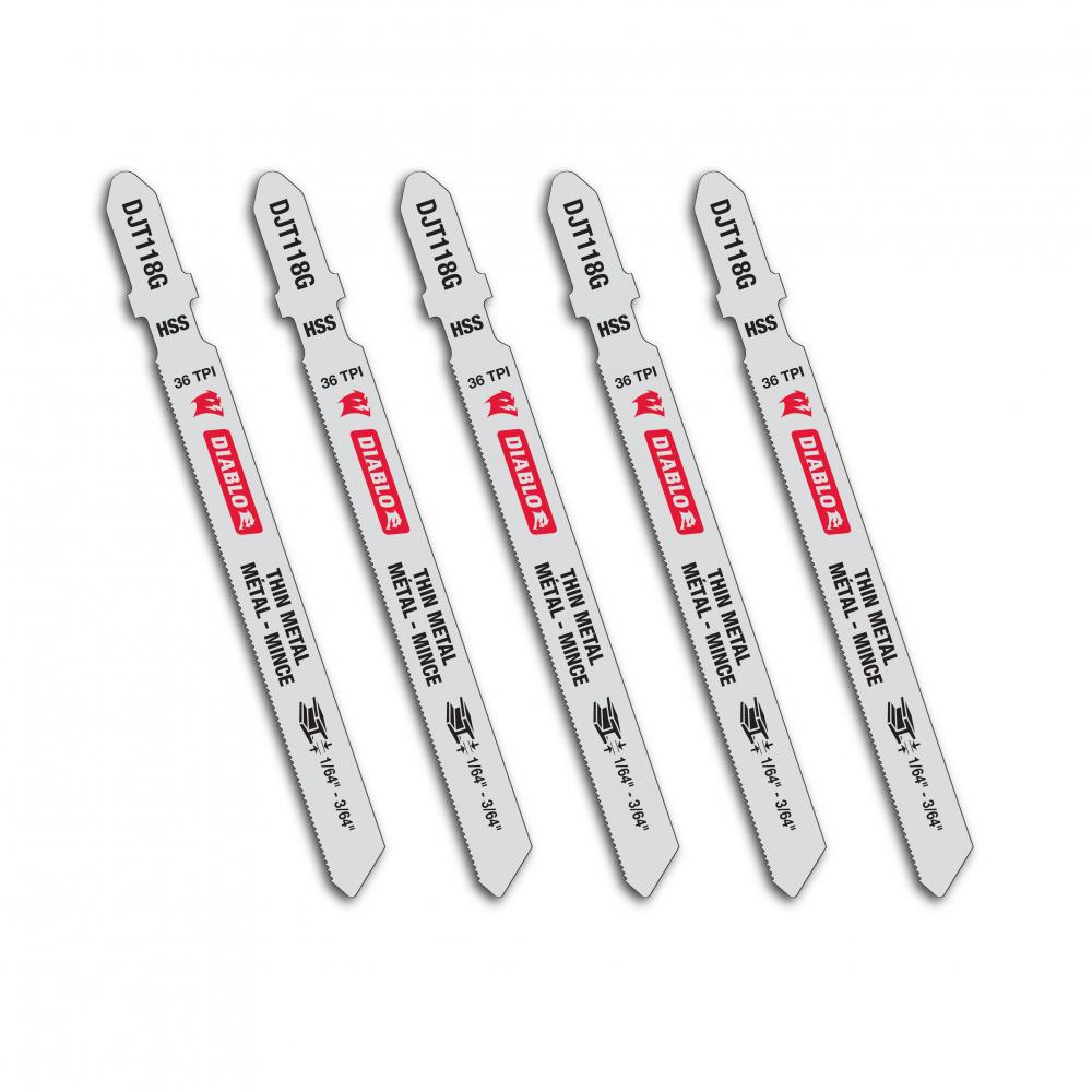 3-5/8 in. 36 TPI High Speed Steel T-Shank Jig Saw Blades for Thin Metal (5-Pack)