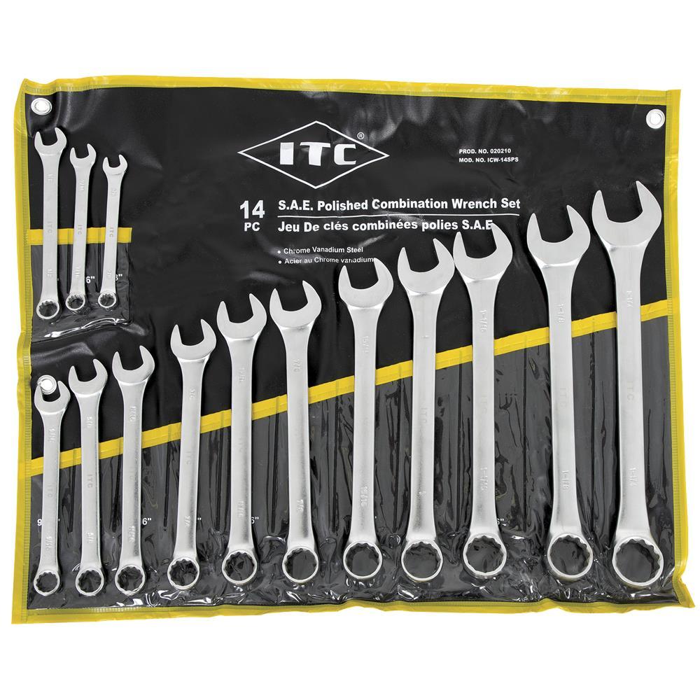 Combination Wrench - SAE - Polished - 14 pc Set