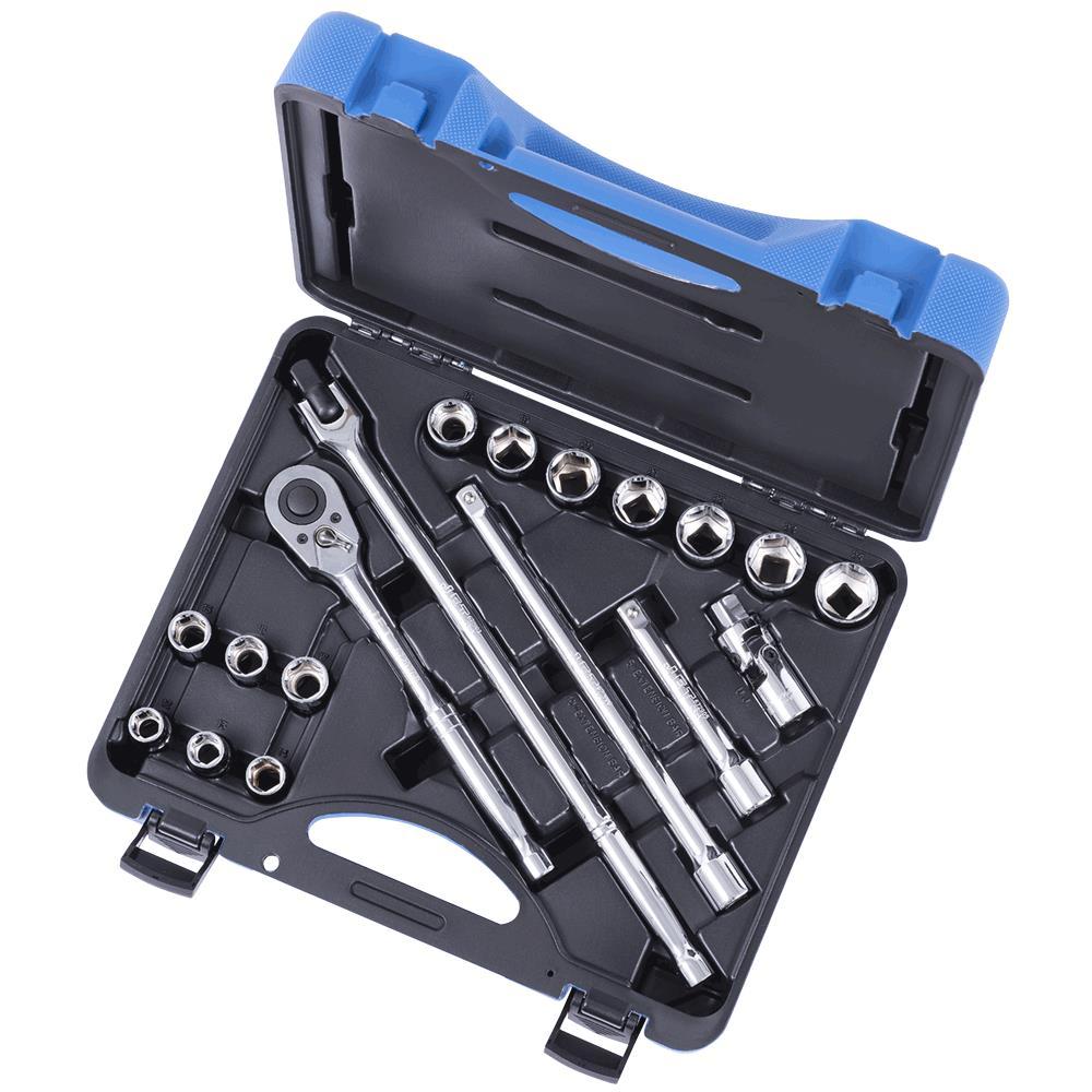 1/2" DR Metric Socket Wrench Set - 6 pt - 19 pcs