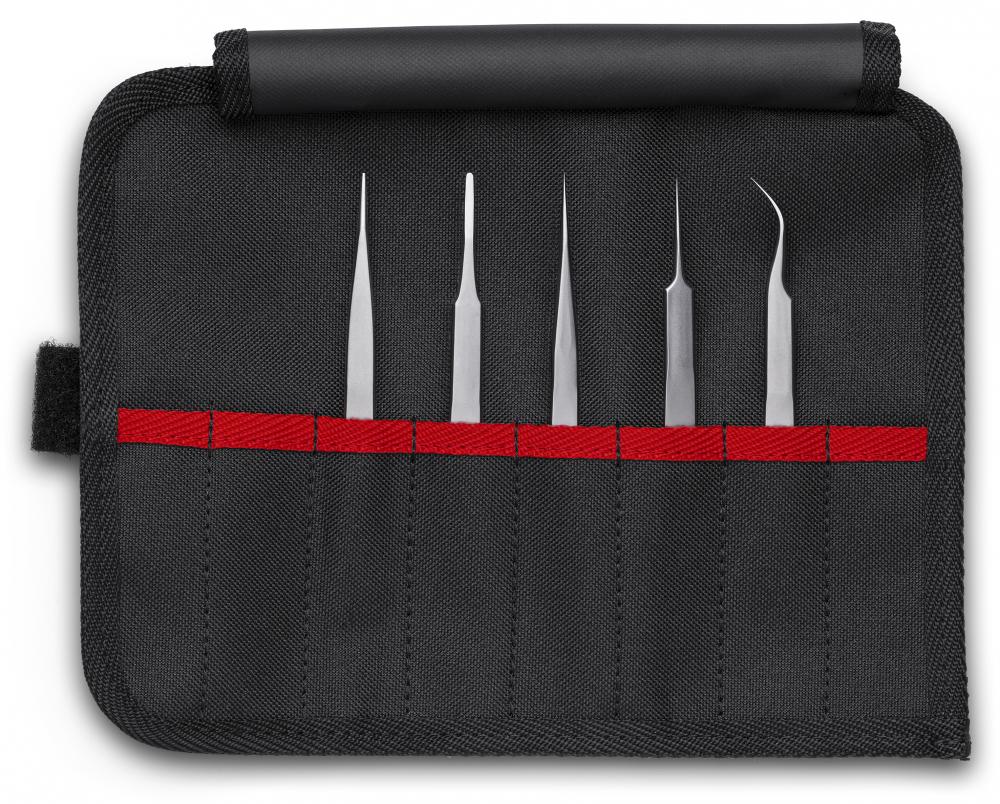 5 Pc Premium Stainless Steel Tweezer Set in a Tool Roll